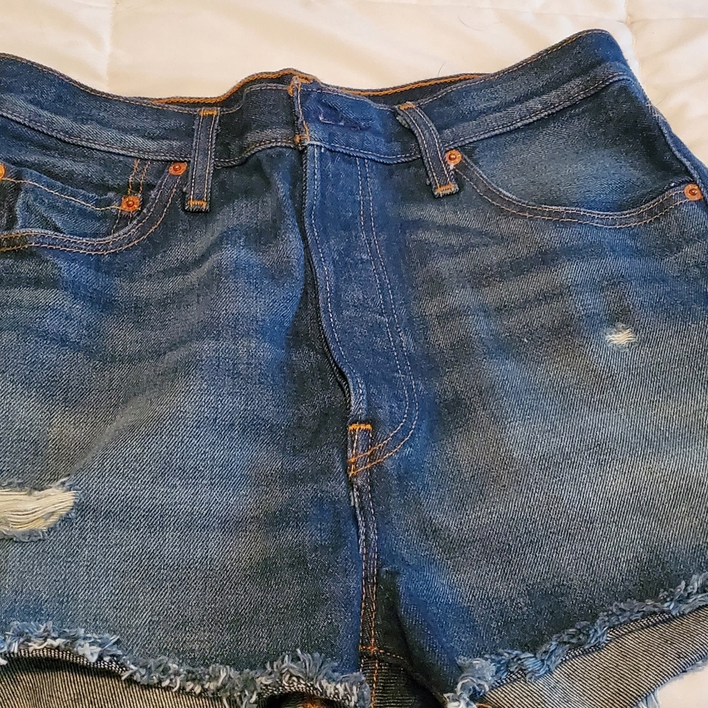 Levis 501 dark wash high-waisted denim shorts